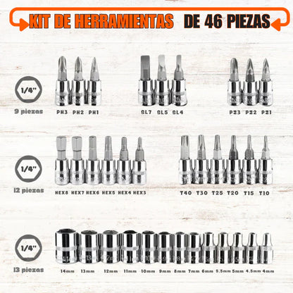 Caja de herramientas con 46 piezas